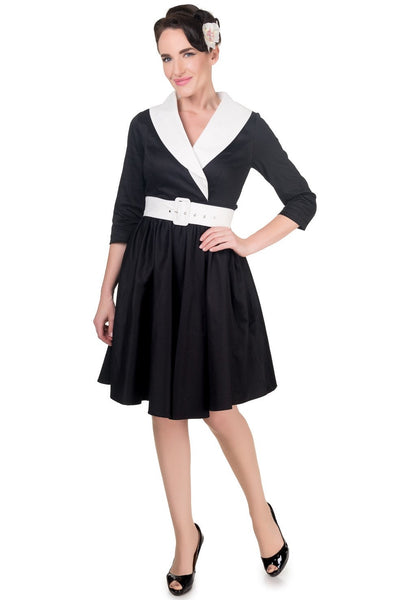 Long Sleeve 50's Vintage Dress in Black-White