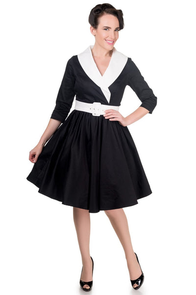 Long Sleeve 50's Vintage Dress in Black-White