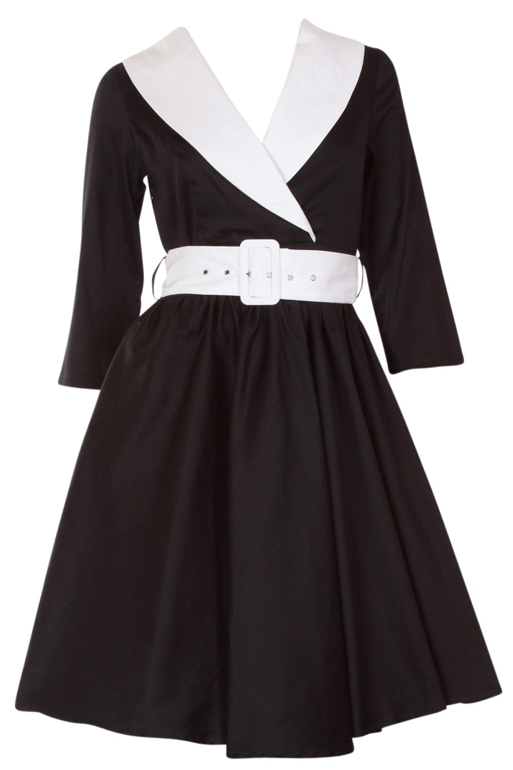 Long Sleeve 50's Vintage Dress in Black-White