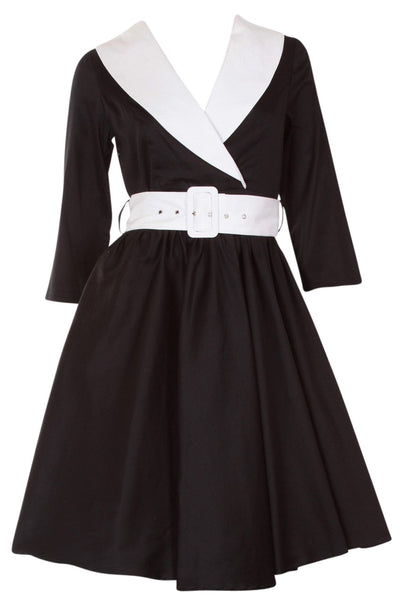 Long Sleeve 50's Vintage Dress in Black-White