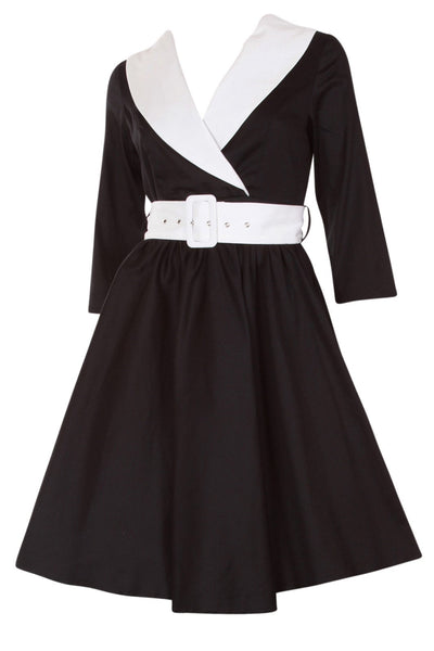 Long Sleeve 50's Vintage Dress in Black-White