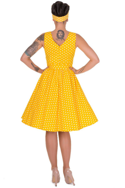 May Crossover Bust Yellow Polka Dot Swing Dress
