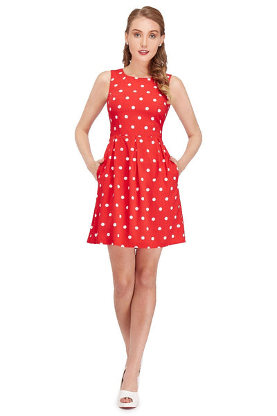 Joan Vintage Polka Dot Dress in Red-Cream