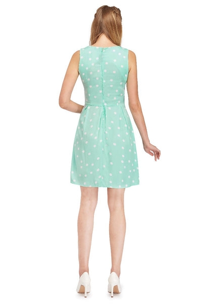 Joan Vintage Polka Dot Dress in Cyan-Cream