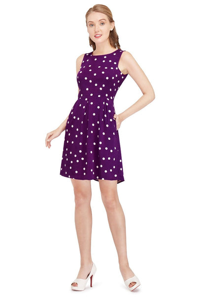 Joan Vintage Polka Dot Dress in Purple-Cream