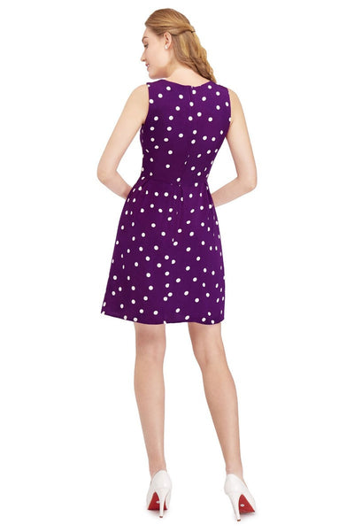 Joan Vintage Polka Dot Dress in Purple-Cream
