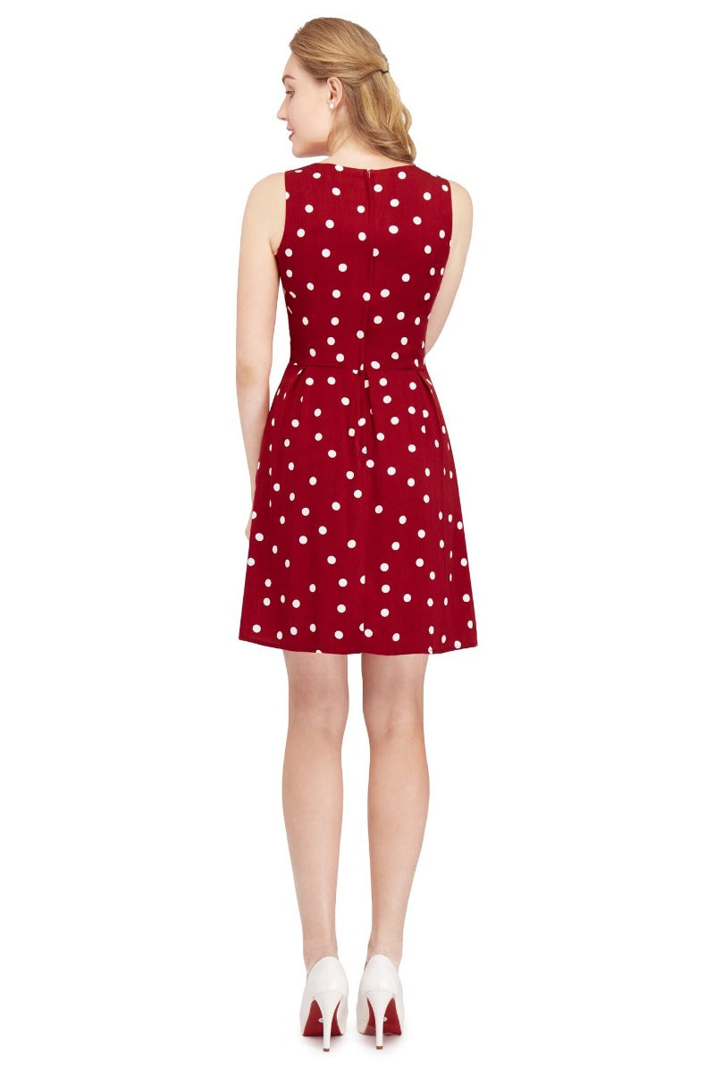 Joan Vintage Polka Dot Dress in Burgundy- Cream