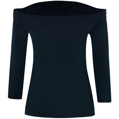 Off Shoulder Retro Stretchy Top - Dark Blue