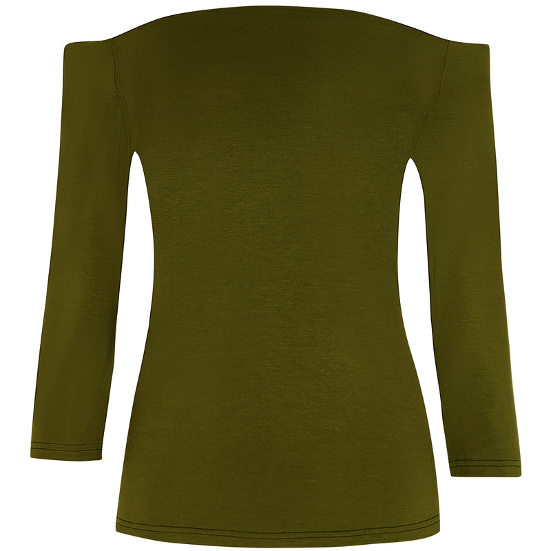 Off Shoulder Retro Stretchy Top - Dark Olive Green