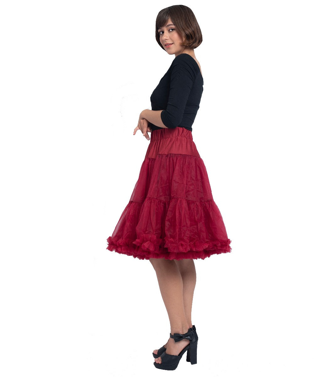 Soft Fluffy Nylon Petticoat 59cm-23cm Inches in Burgundy
