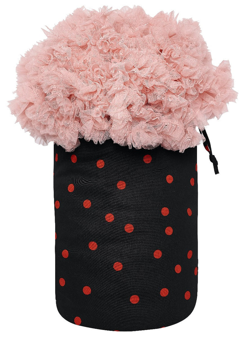 String Tie Bag in Black with Red Polka