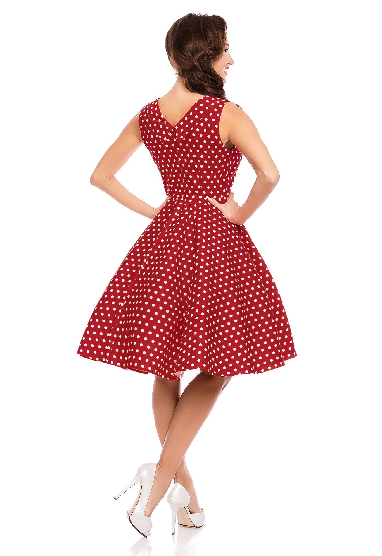 Pleated 50s Style Swing Dress Red Polka Dots
