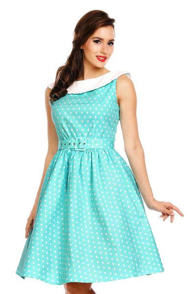 Polka Dot Vintage Dress in Aqua