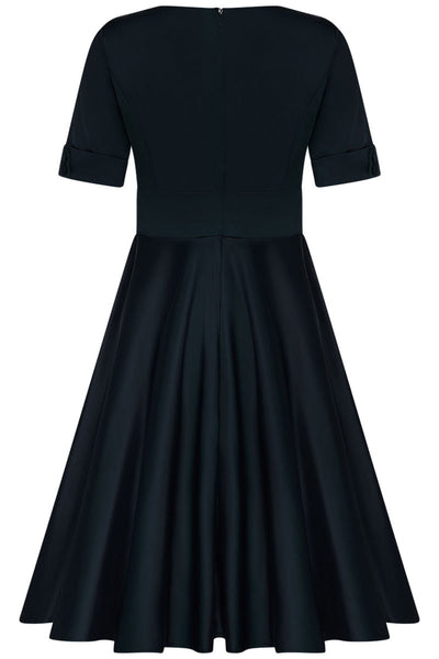 Barbara Satin Sweetheart Neckline Short Sleeved Dress in Black