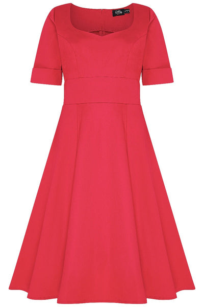 Barbara Sweetheart Neckline Short Sleeved Dress in Red