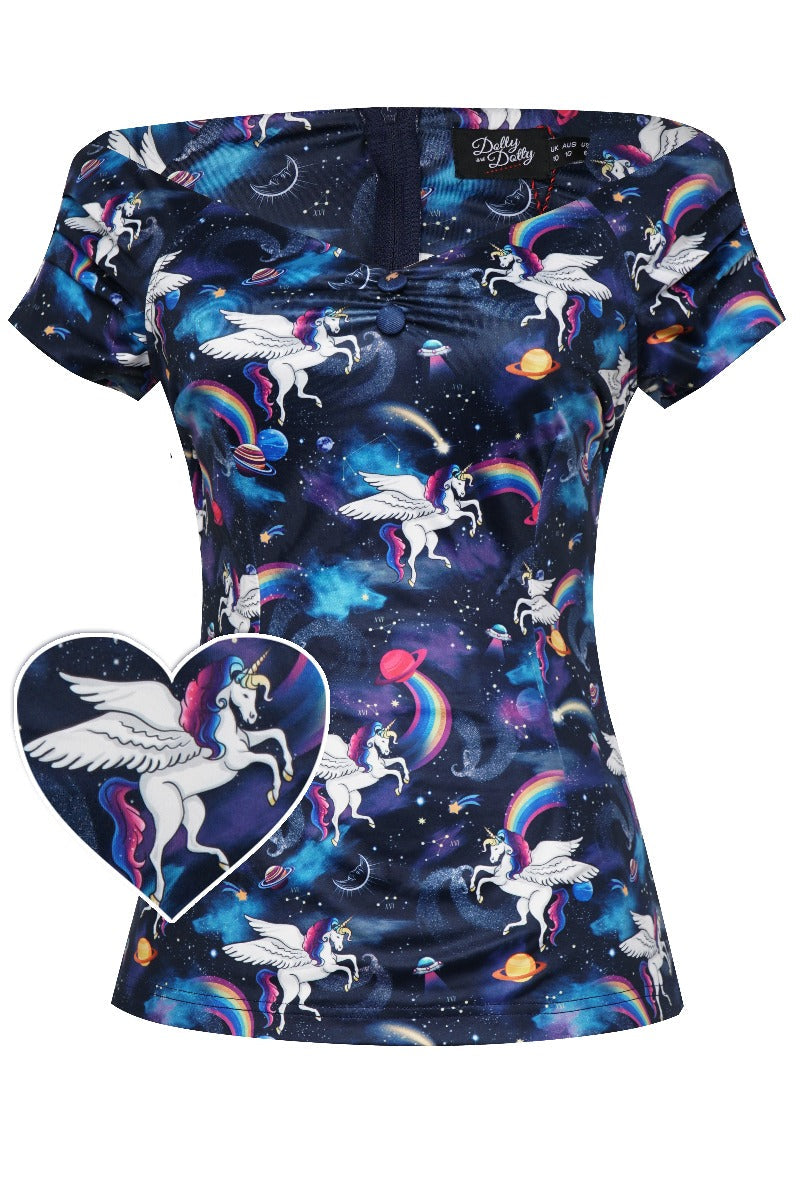 Quirky Off Shoulder Blue Unicorn Top