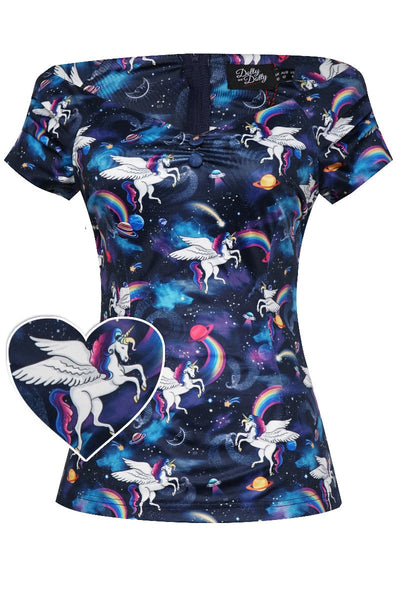 Quirky Off Shoulder Blue Unicorn Top