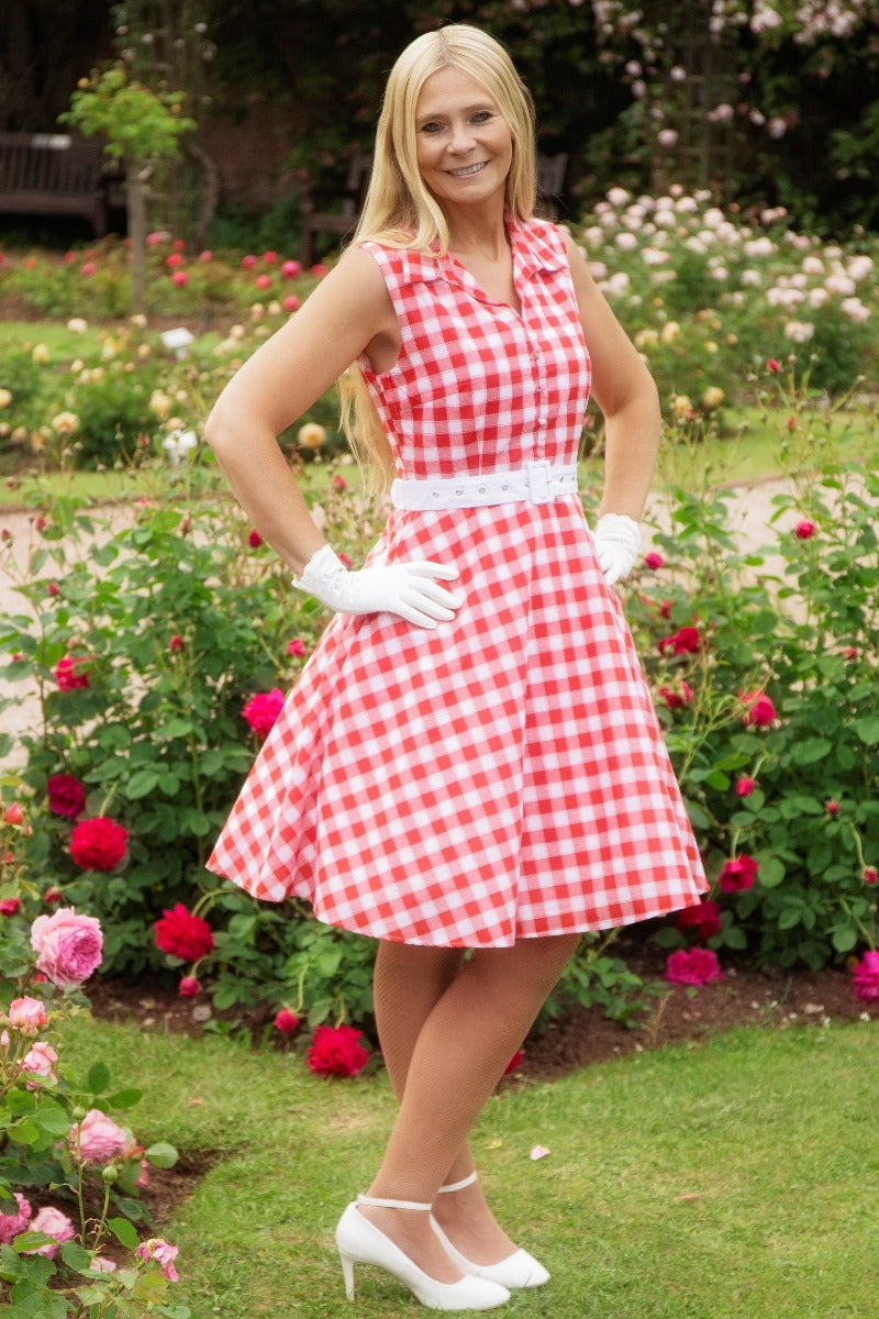 Poppy Retro Swing Shirt Dress in Red Gingham