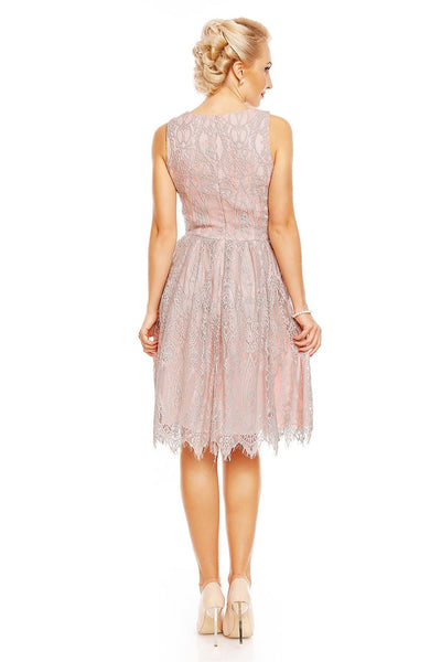 Retro Lace Floral Swing Dress in Pink-Grey