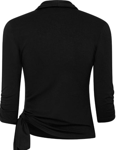 Retro Long Sleeved Wrap-Around Top in Black
