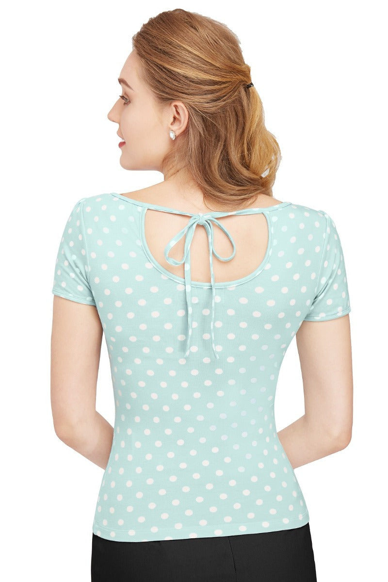 Retro Polka Dot Top in Cool Blue
