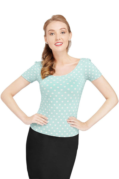 Retro Polka Dot Top in Cool Blue
