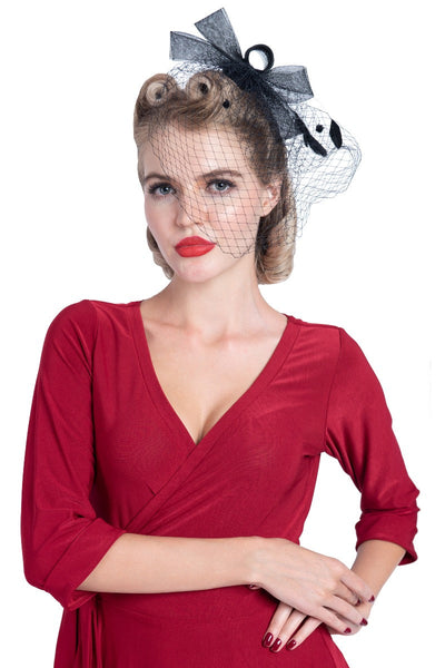 Vintage-inspired Polka Dot Swing Wrap  Viscose Dress With Three Quarter Sleeves in Burgundy
