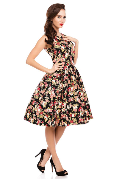 Retro Swing Dress in Black-Pink Floral