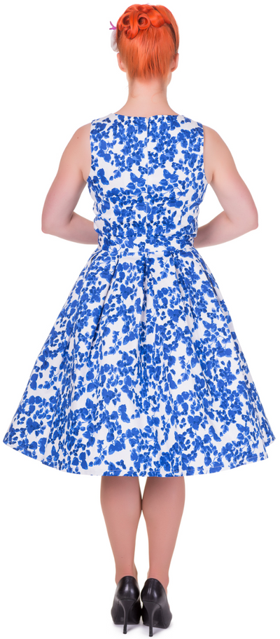 Annie Retro Swing Dress in Floral Blue-White