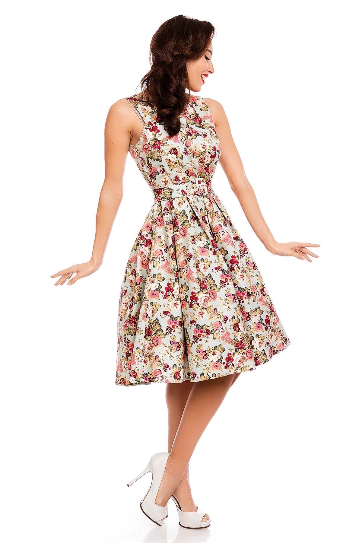 Retro Swing Dress in Teal-Pink Floral