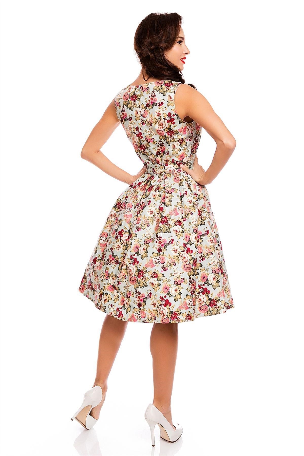 Retro Swing Dress in Teal-Pink Floral