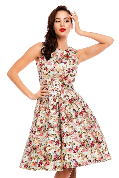 Retro Swing Dress in Teal-Pink Floral