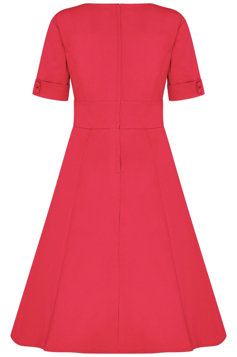 Barbara Sweetheart Neckline Short Sleeved Dress in Red