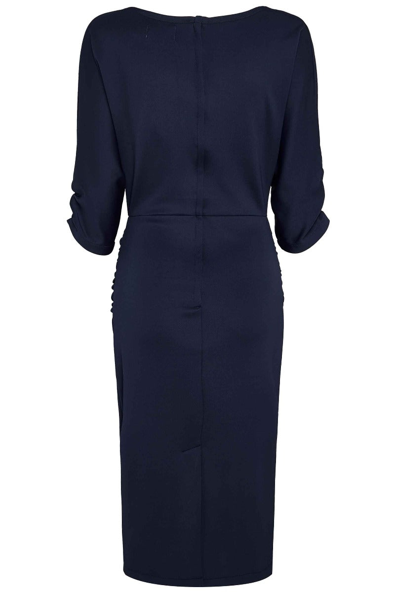 Ruffled Waist & Long Sleeved Tight Wiggle Dress Navy