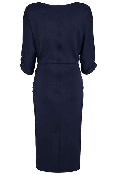 Ruffled Waist & Long Sleeved Tight Wiggle Dress Navy