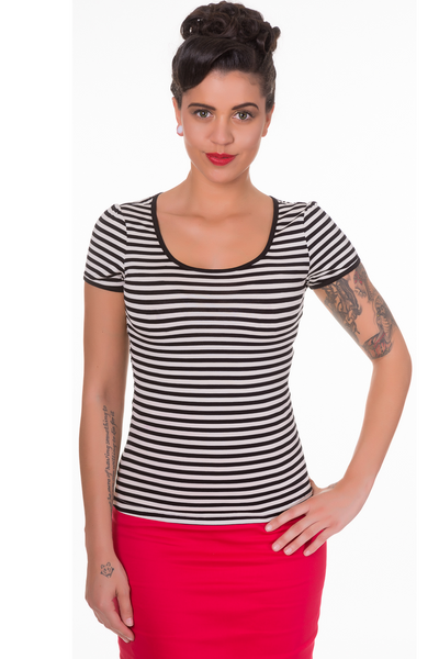 Gina Stripe Cut Out Retro Top in Black