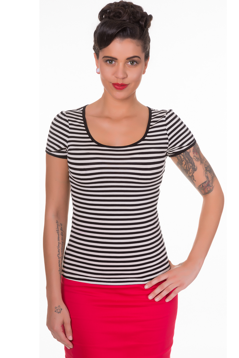 Gina Stripe Cut Out Retro Top in Black