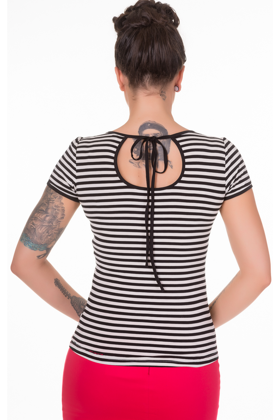 Gina Stripe Cut Out Retro Top in Black