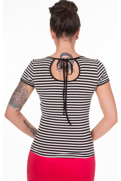 Gina Stripe Cut Out Retro Top in Black