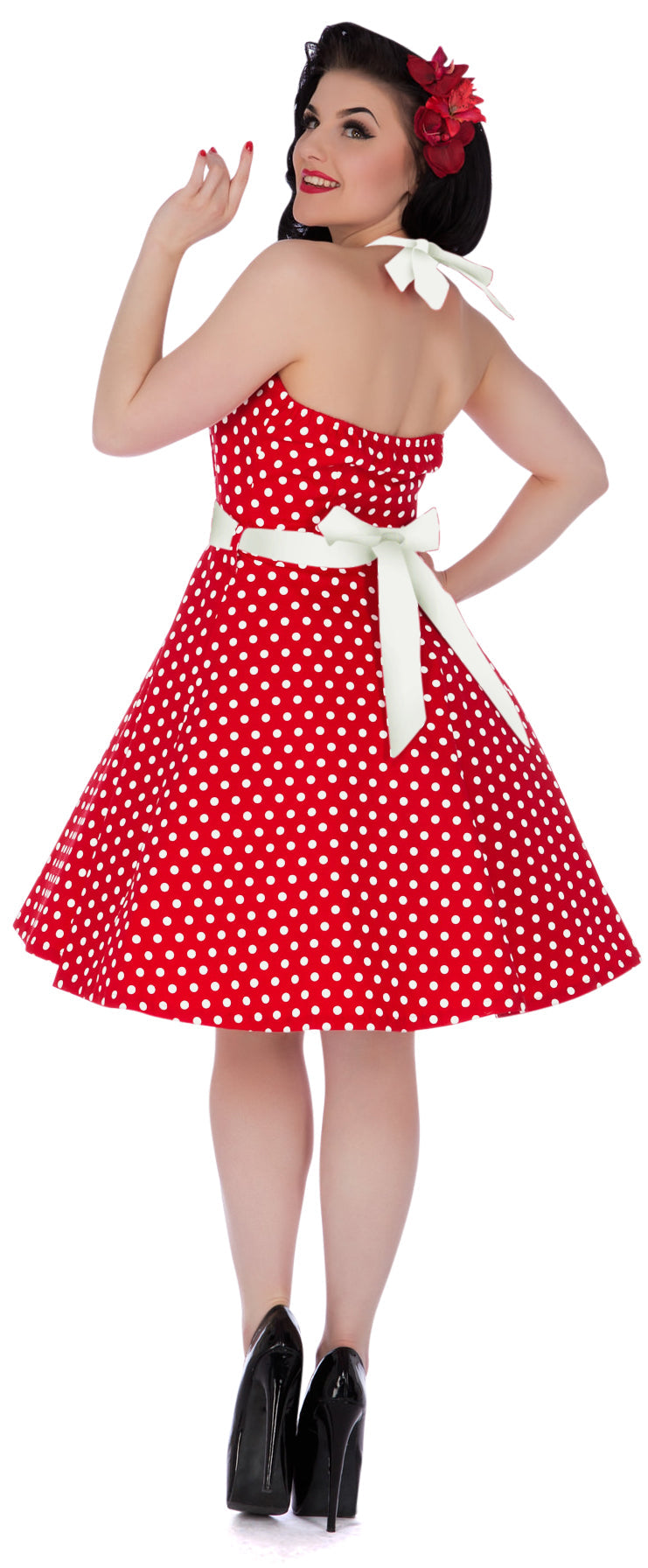 Penny Polka Dot Vintage Dress in Red with White Straps