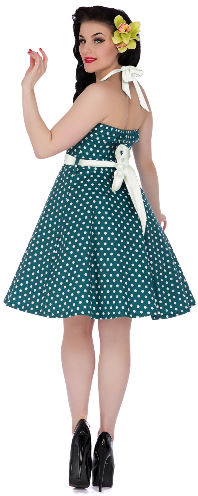 Penny Polka Dot Vintage Dress in Turquoise with White Straps