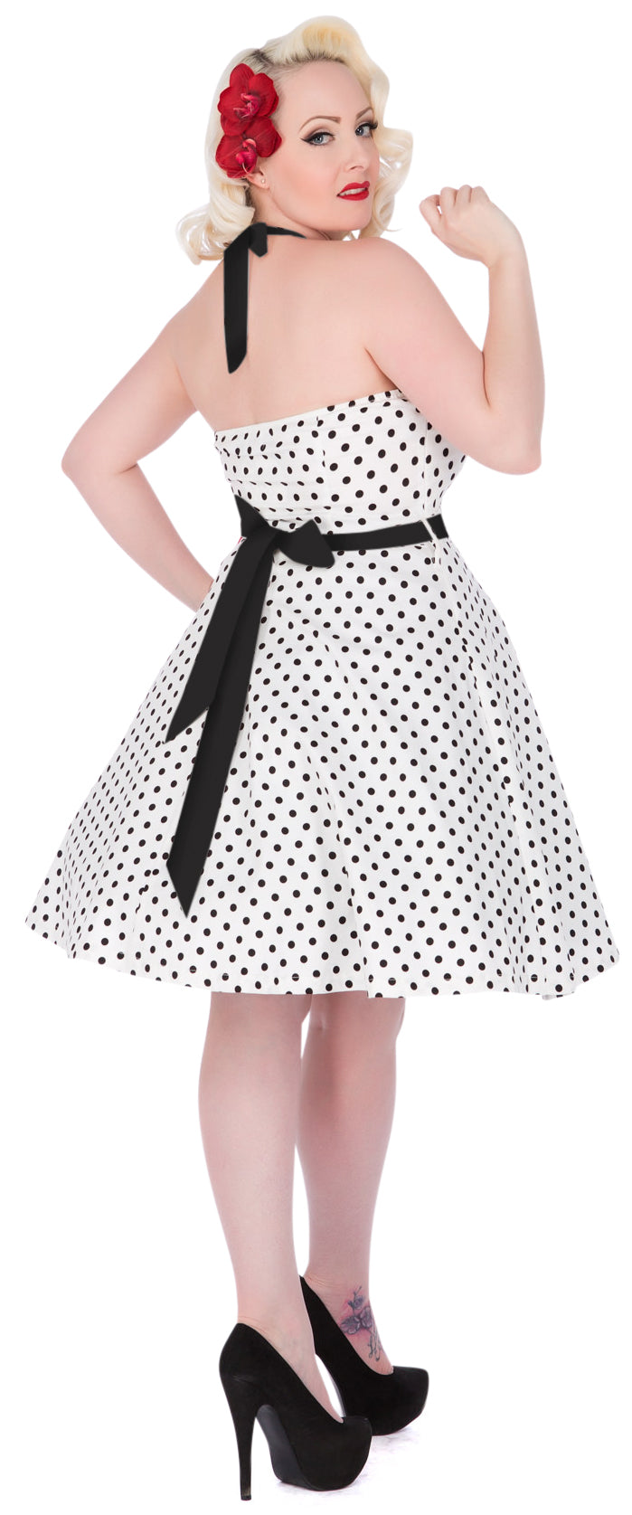 Penny Polka Dot Vintage Dress in White with Black Straps