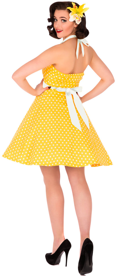 Penny Polka Dot Vintage Dress in Yellow with White Straps