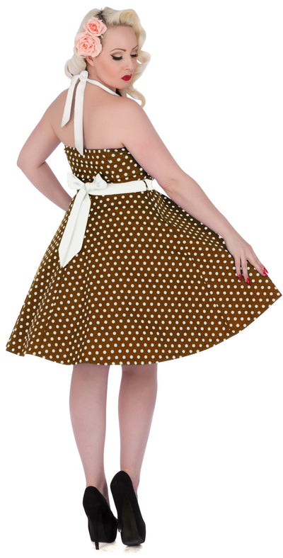 Penny Polka Dot Vintage Dress in Brown White Straps