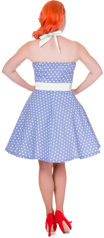 Penny Polka Dot Vintage Dress in Light Blue with White Straps
