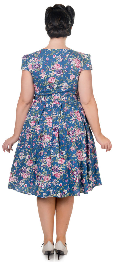 Vanessa Classic Vintage 50s Inspired Swing Dress in Blue