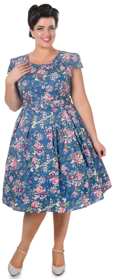 Vanessa Classic Vintage 50s Inspired Swing Dress in Blue