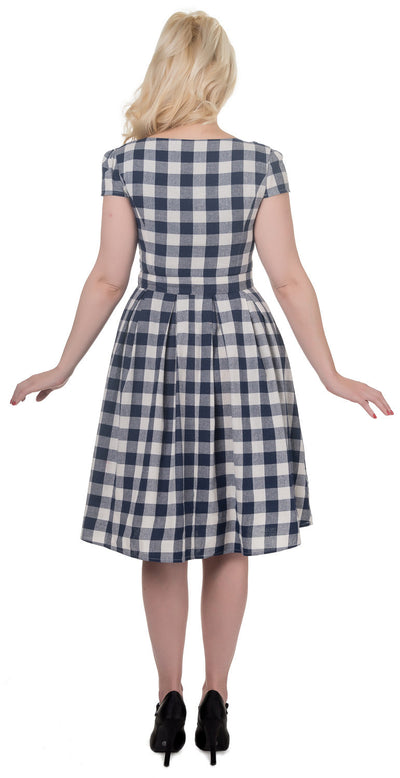 Vanessa Classic 50s Inspired Check Dress in Navy