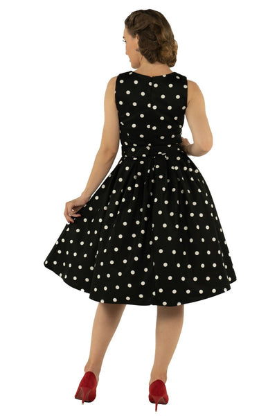 Annie Black Swing Dress with Scattered White Polka Dots