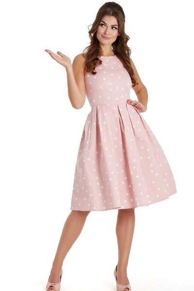 Annie Retro Polka Dot Dress In Pale Pink/White